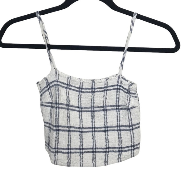 Abercrombie & Fitch Blue White Smocked Cropped Square Neck Tank Top - Picture 1 of 8